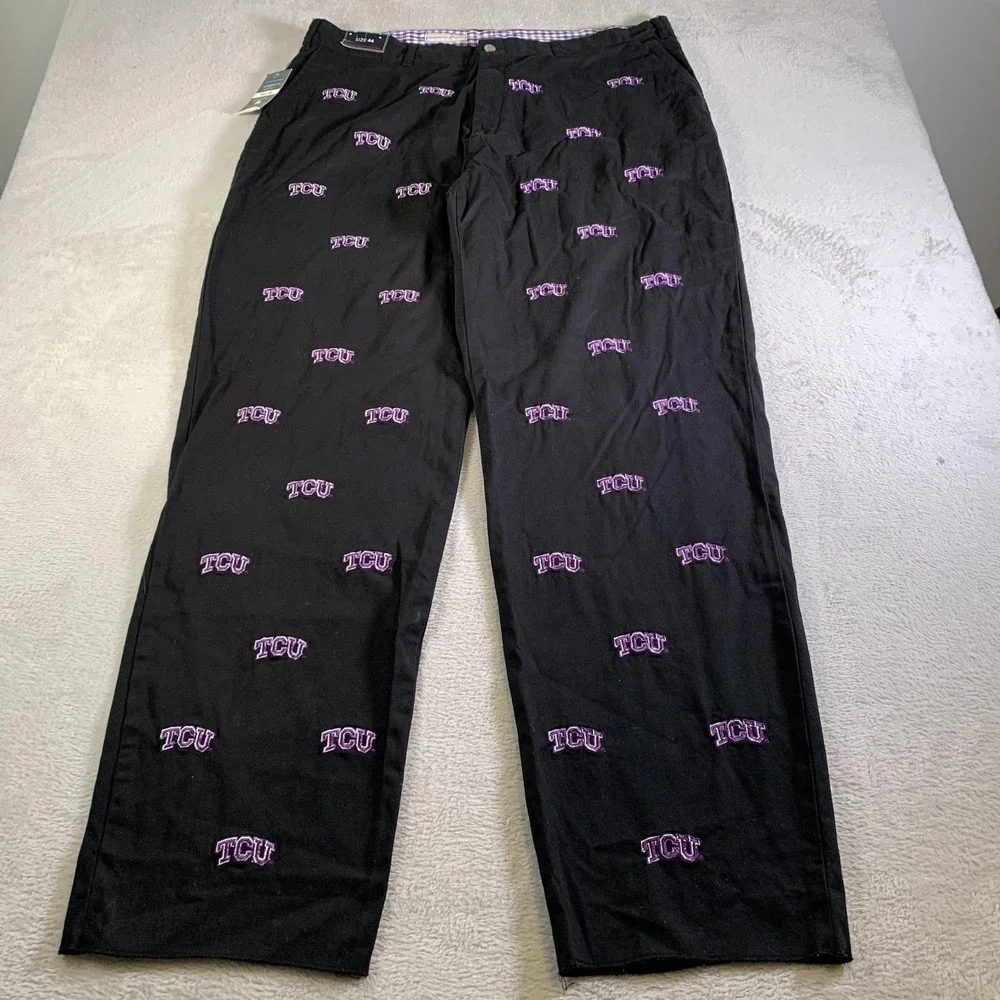 TCU Horned Frogs Pants‎ Mens 42x36 (Tag 44) Black Purple Pennington & Bailes NEW